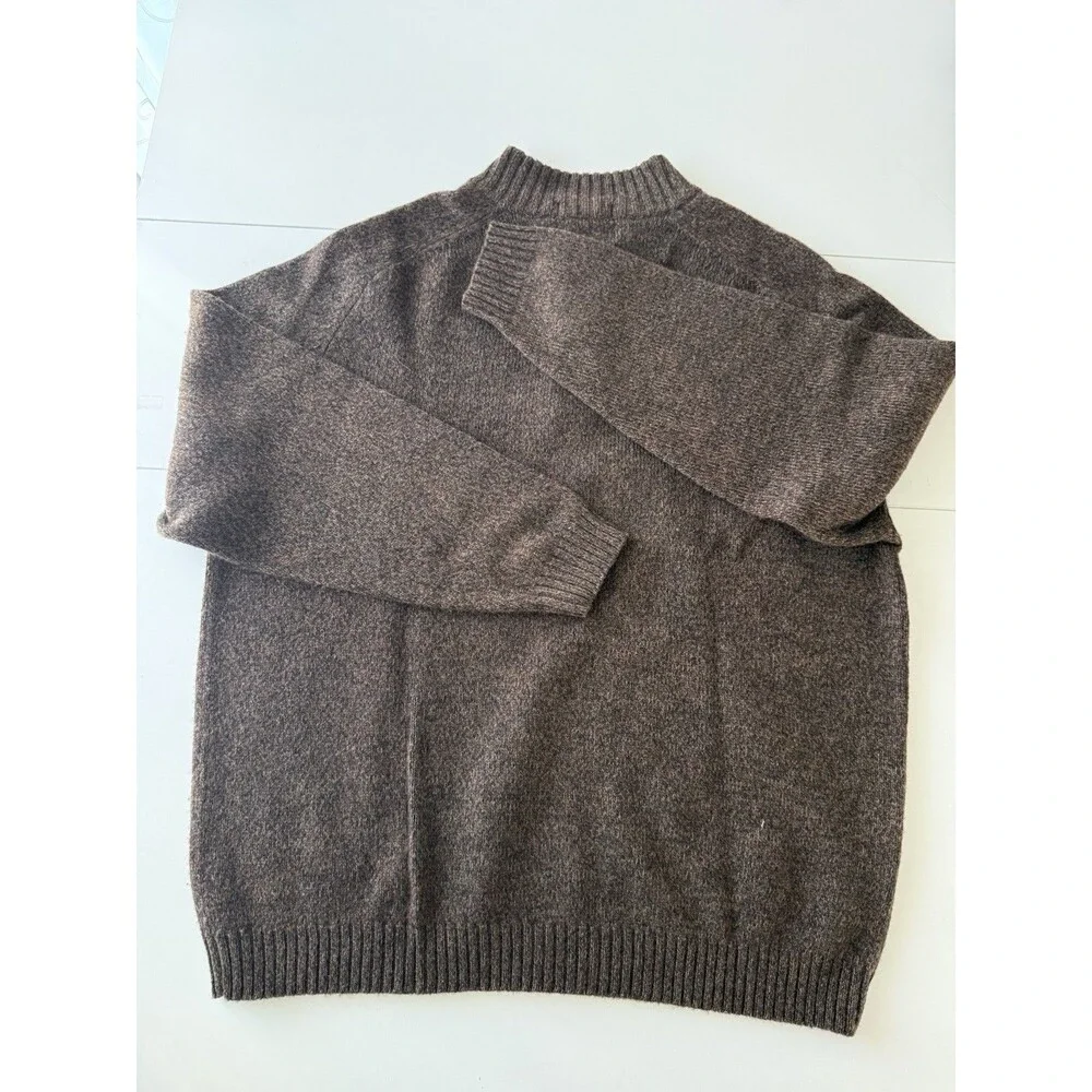 Eddie Bauer Sweater Mens XL 100% Merino Wool 1/4 Zip Mock Neck Knit Brown - Picture 9 of 13